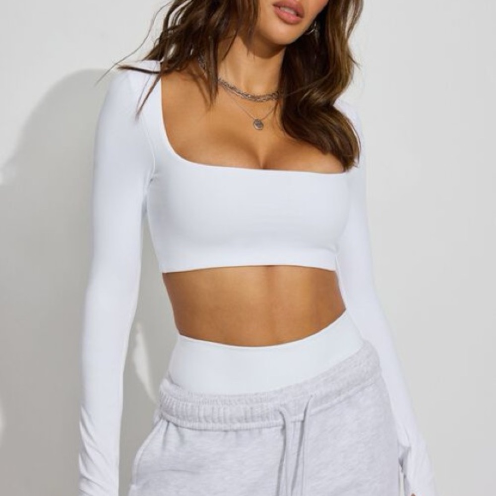 Garage White Fitted Long Sleeve active wear top